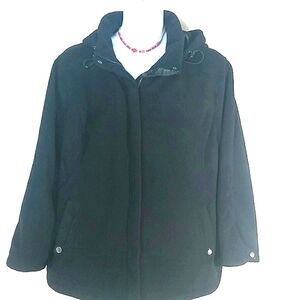 Hannah Black Fleece Hooded Jacket Plus Size 3X Adjustable Sleeve Winter Coat